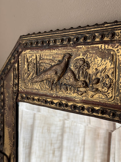 Victorian brass wall mirror & coat rack
