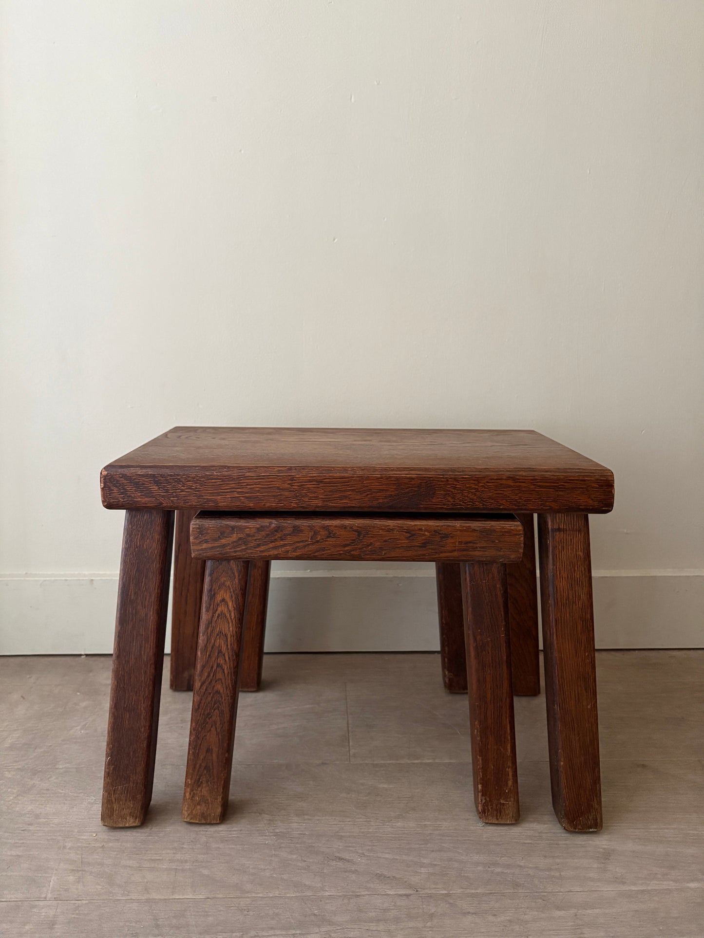 Belgian Brutalist oak nesting tables