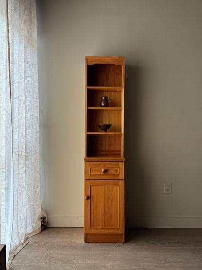 Narrow Scandinavian pine bookcase cabinet