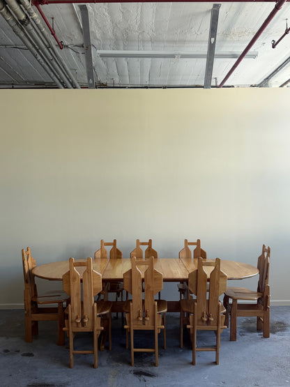 Brutalist Dutch elmwood dining chairs. Sold in pairs.