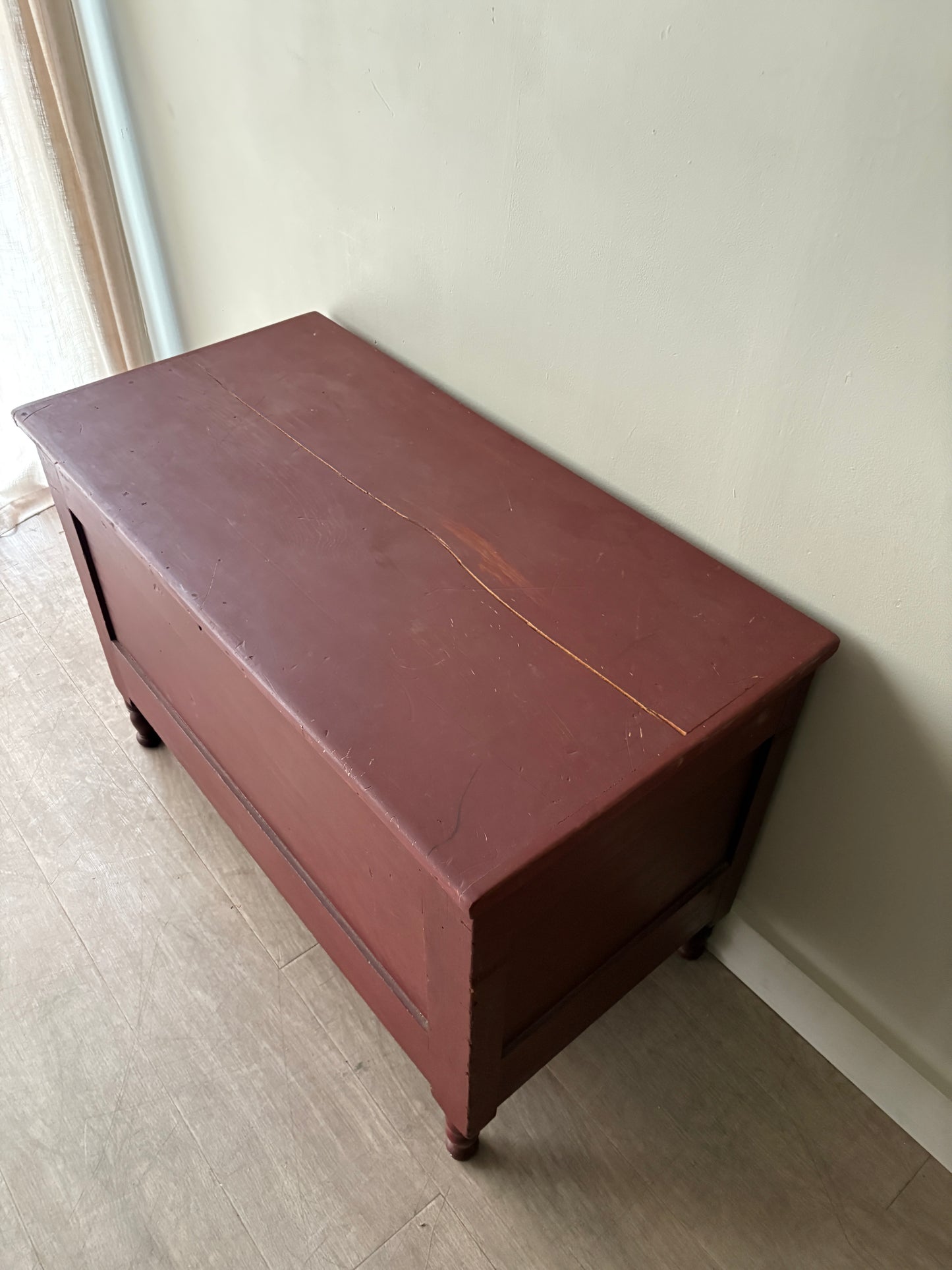 Pennsylvania Sheraton red painted pine chest