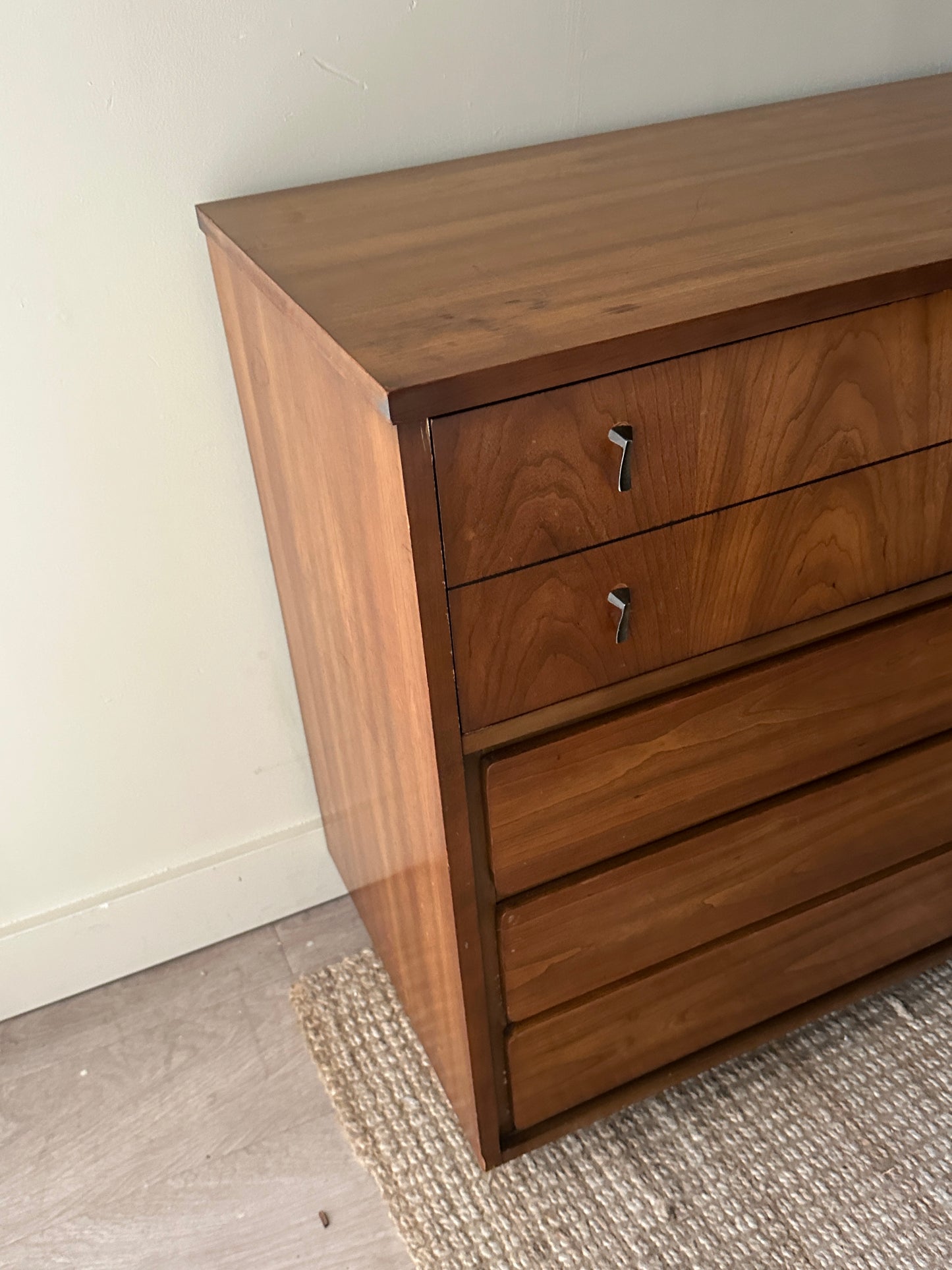 Walnut dresser with brass pulls
