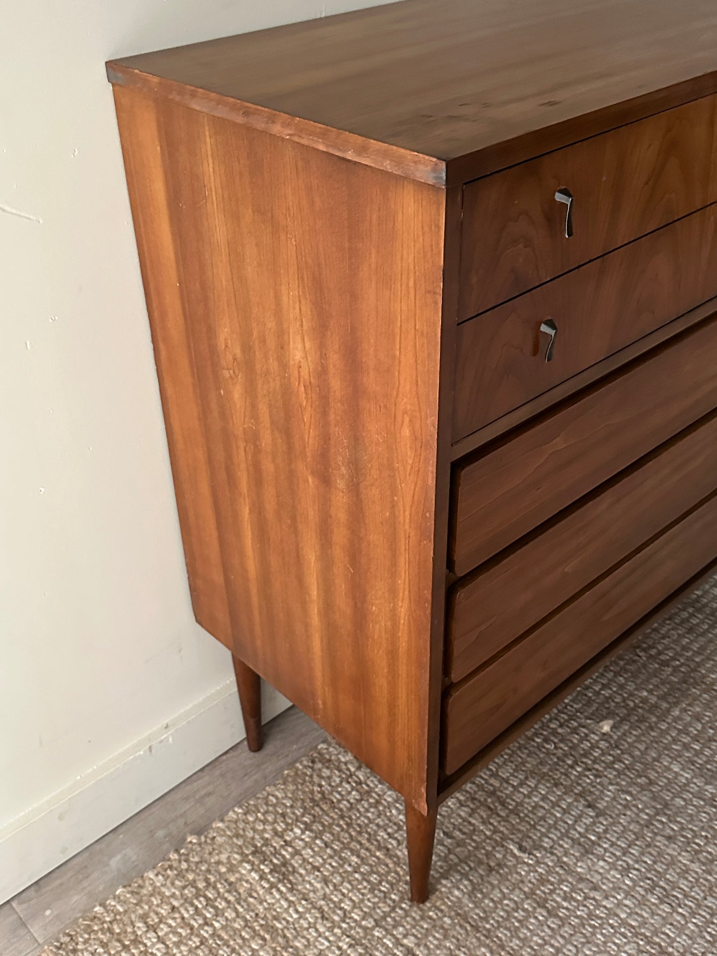 Walnut dresser with brass pulls