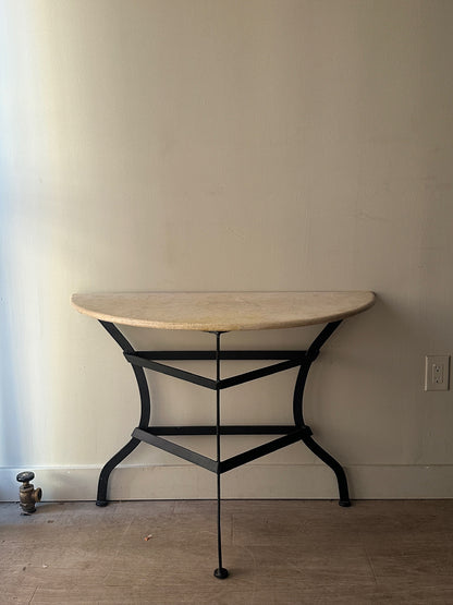 Travertine demilune table