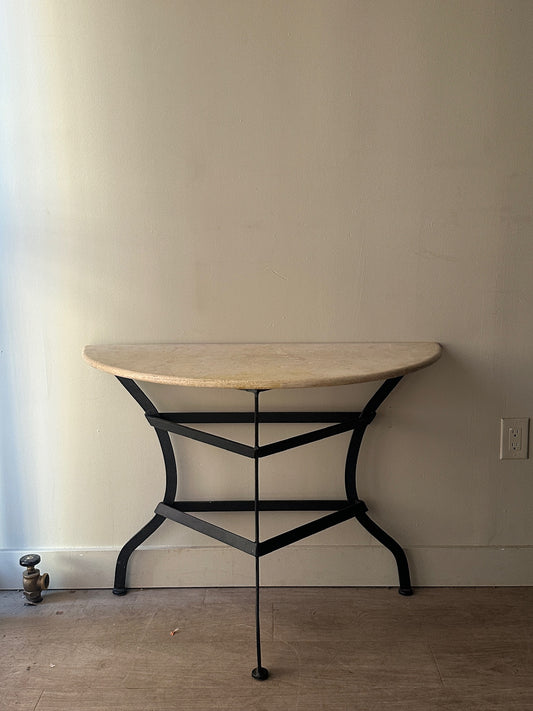 Travertine demilune table