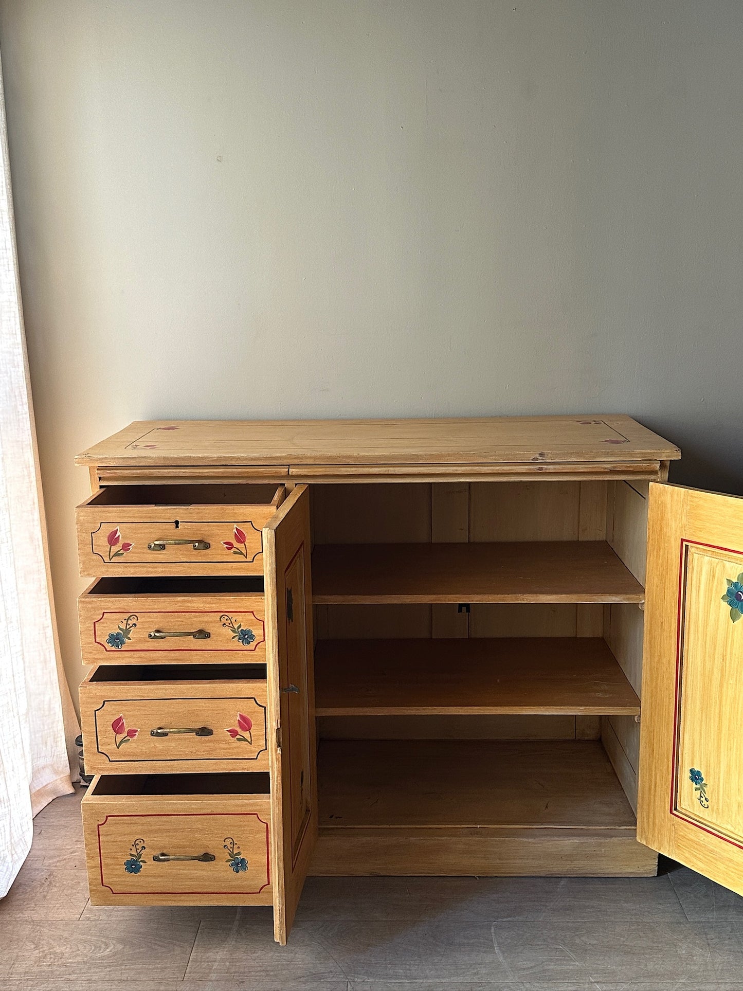 Swiss hand painted folk cabinet