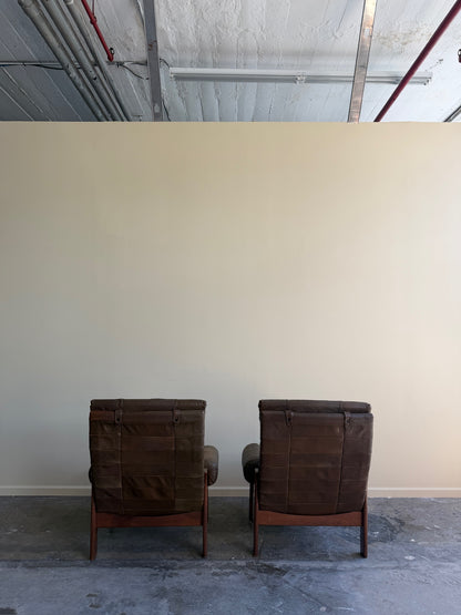 Ope Mobler Swedish green leather lounge chairs. Sold individually.