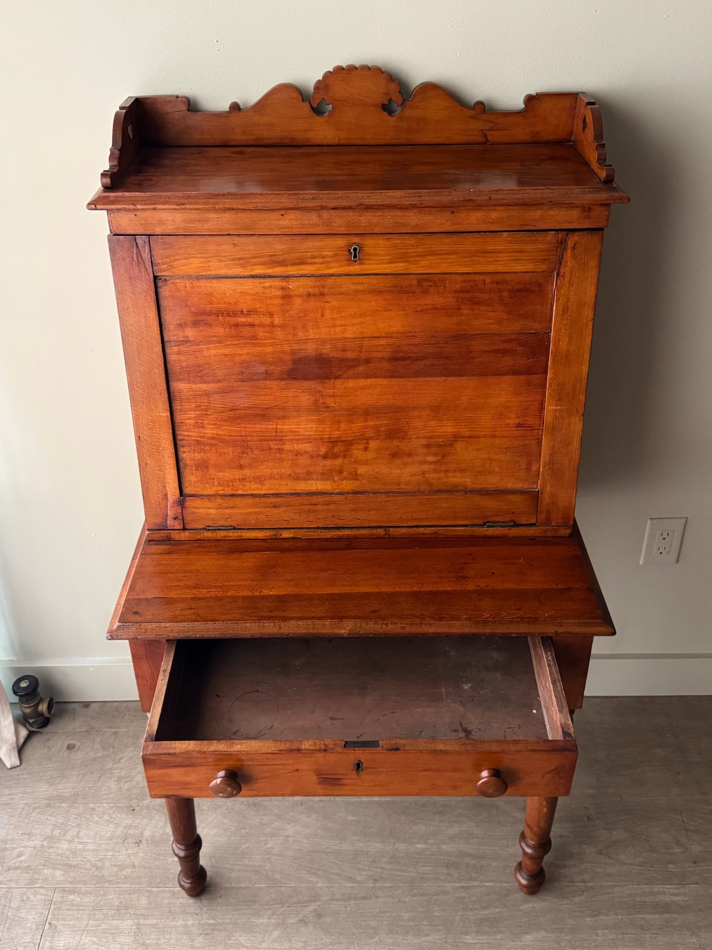 Victorian pine secretary desk
