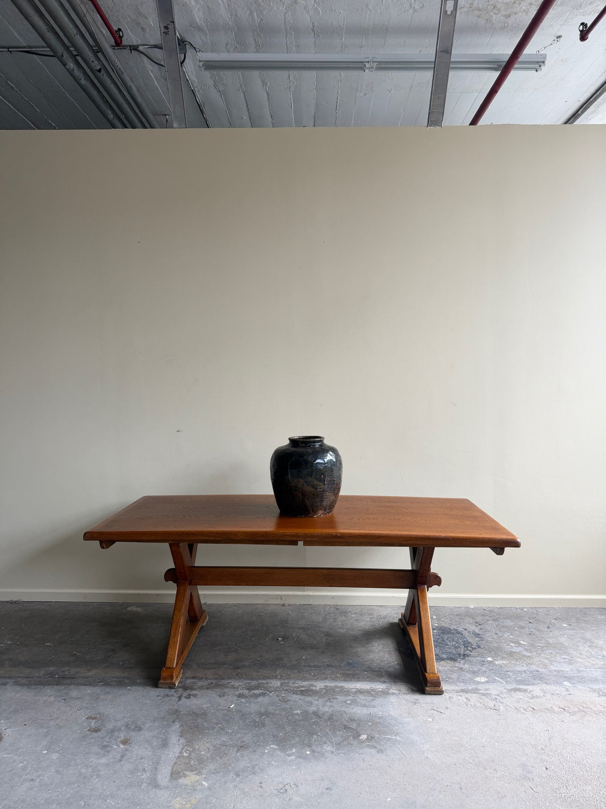 Dutch Brutalist oak X-frame dining table