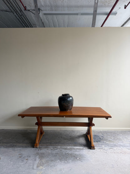 Dutch Brutalist oak X-frame dining table