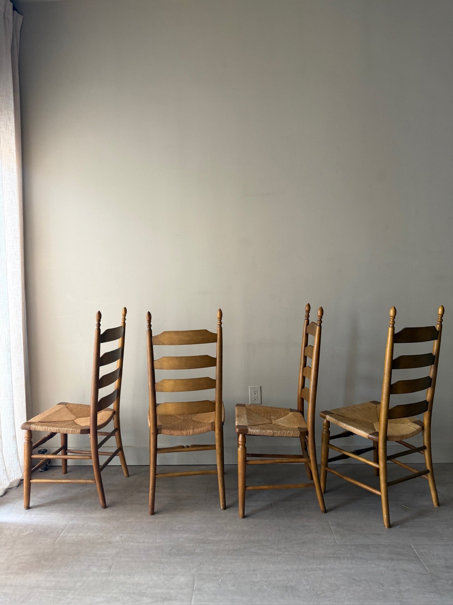 Maple rush seat dining chairs. Sold in pairs.