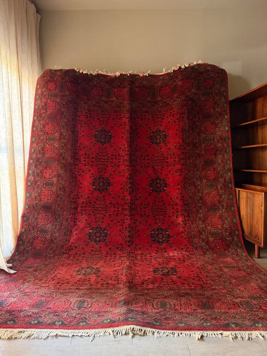 Red Afghan Ersari wool rug