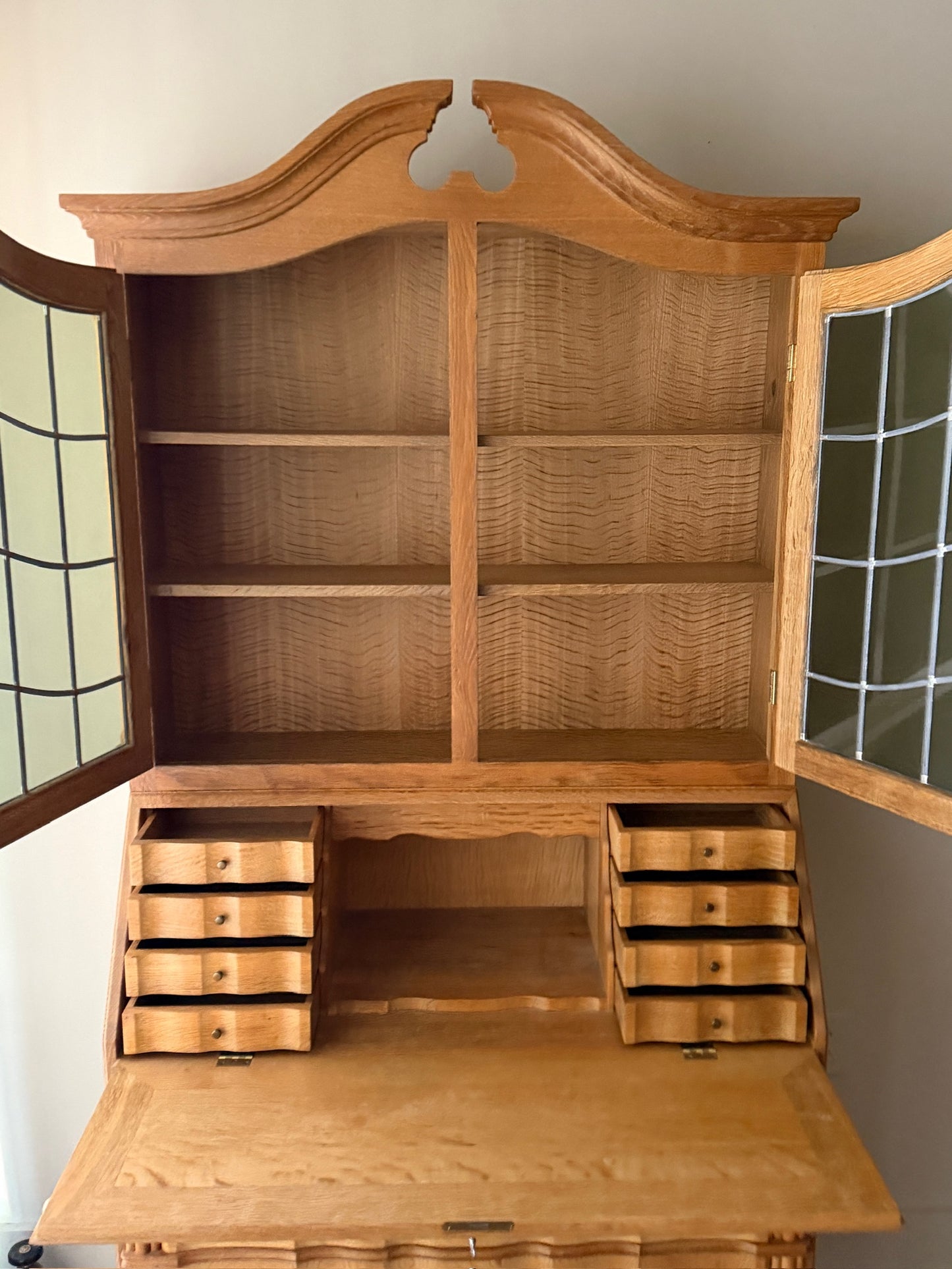 N. O. Andersen Danish two piece oak secretary cabinet