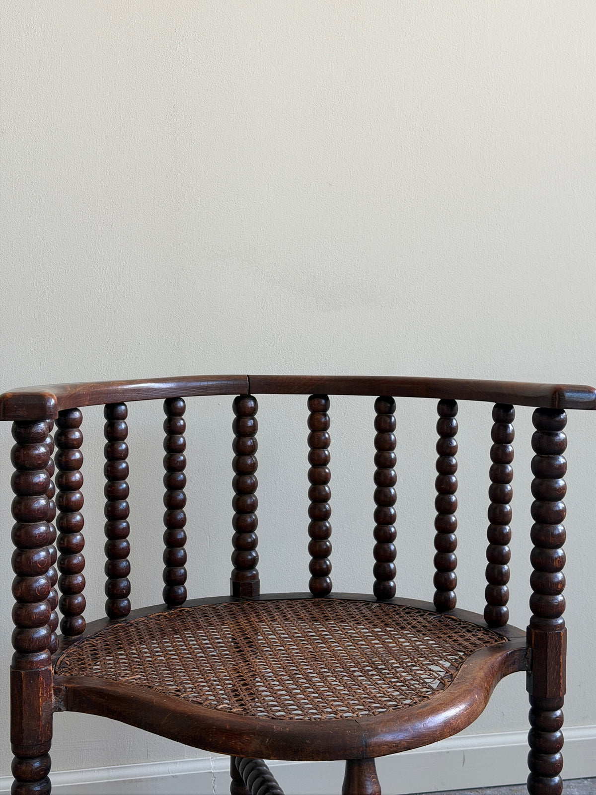 Dutch bobbin oak & cane corner chair