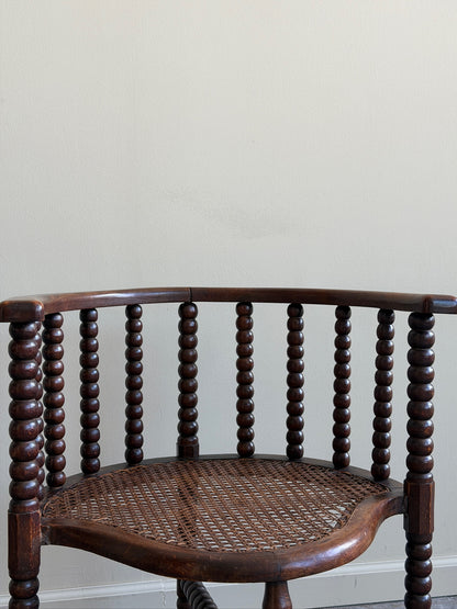 Dutch bobbin oak & cane corner chair