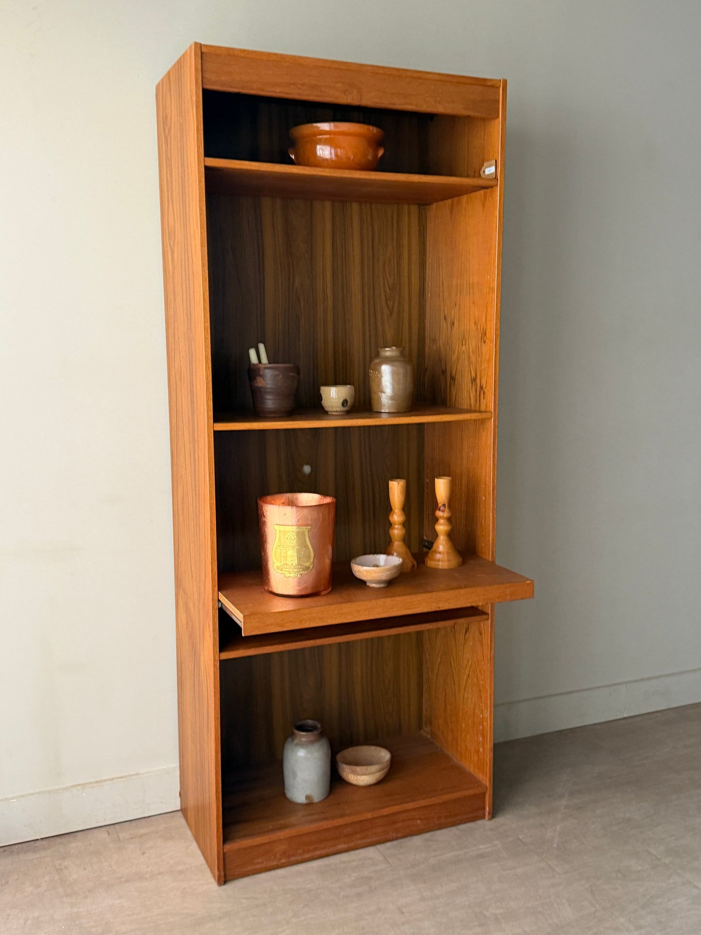 Danish Teak Bookcase with Retractable Shelf
