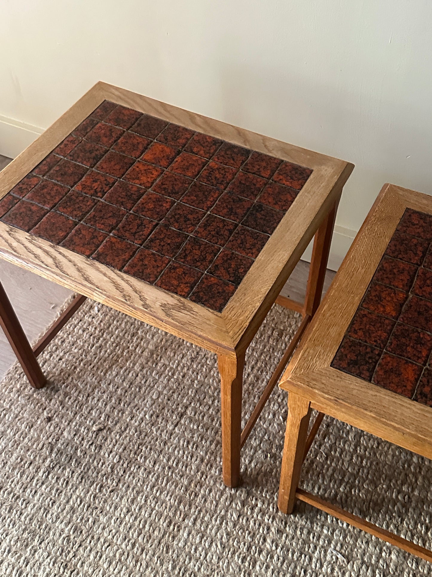 Danish oak and tile nesting tables