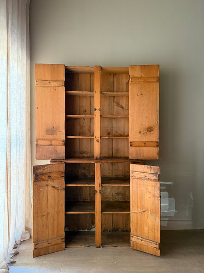 Pine one piece stepback cupboard