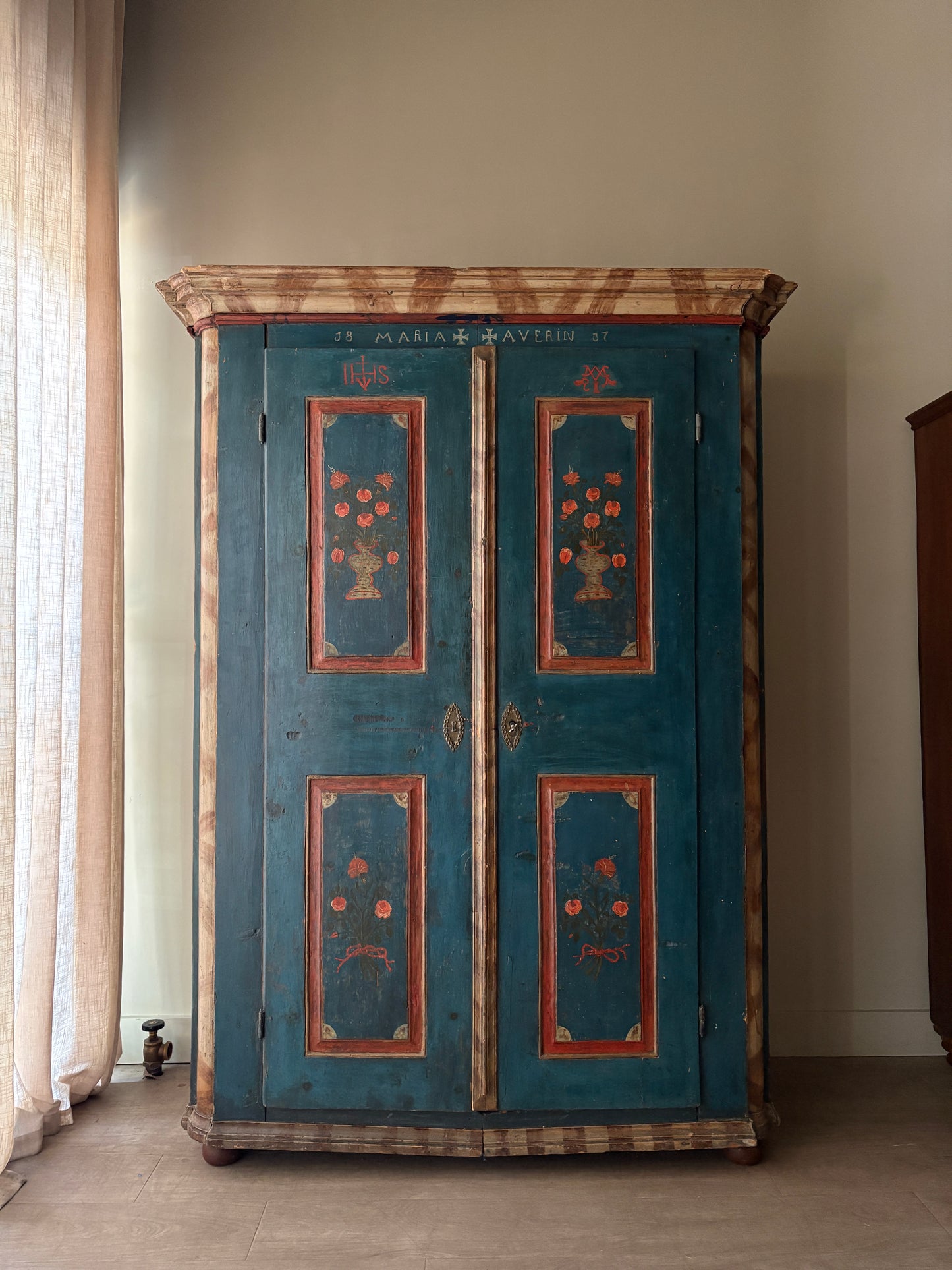 Northern European painted pine wardrobe