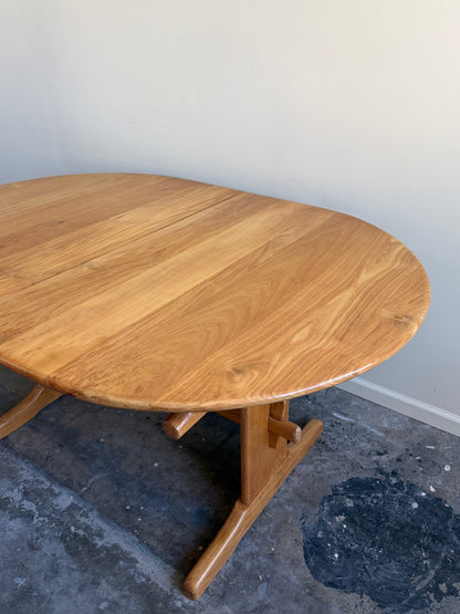 Brutalist Dutch elmwood dining table with extension
