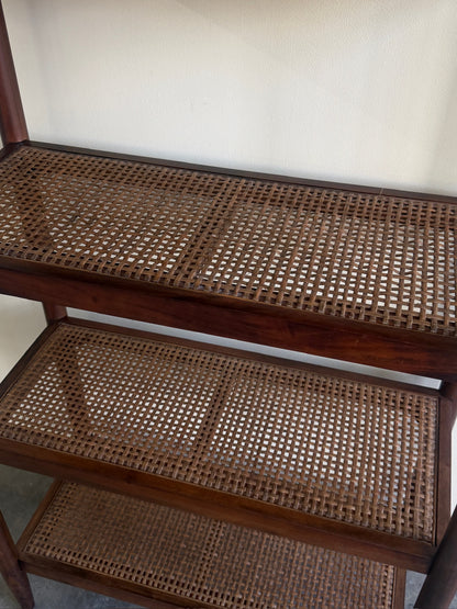 Caned walnut shelf