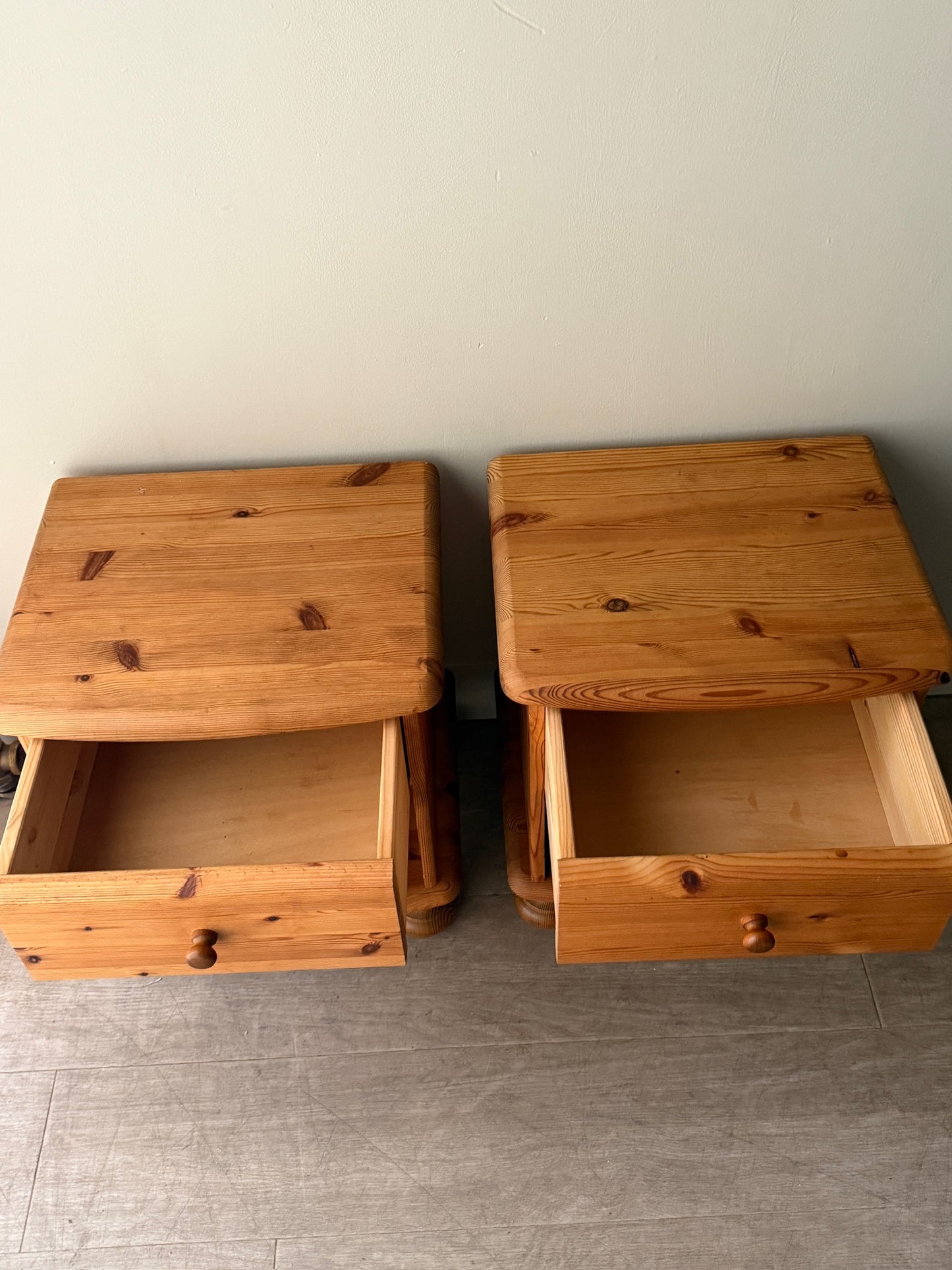 Pair of Scandinavian pine nightstands