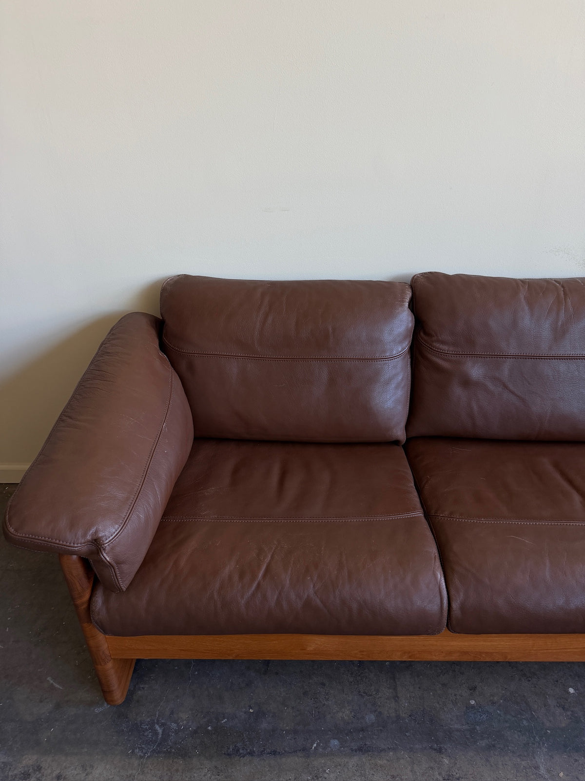 Mikael Laursen Danish teak & brown leather sofa