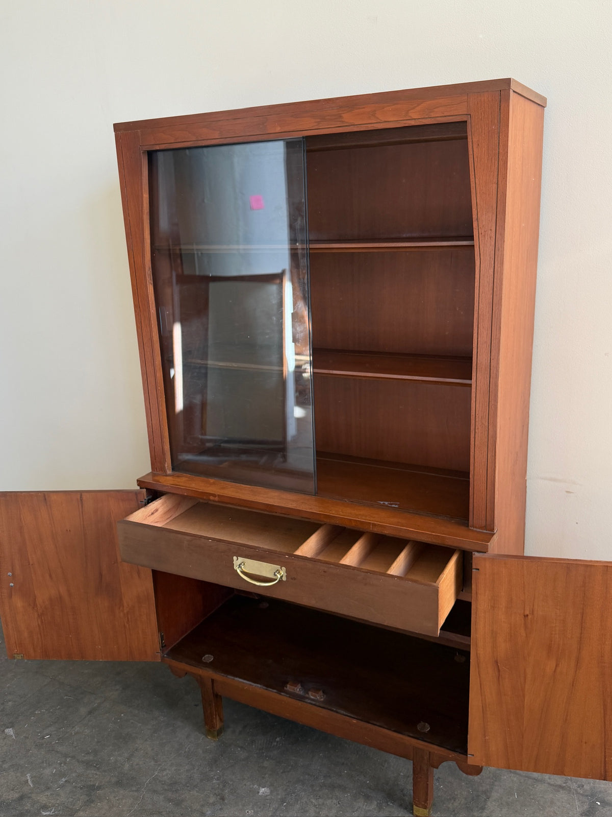 Hollywood Regency walnut display cabinet