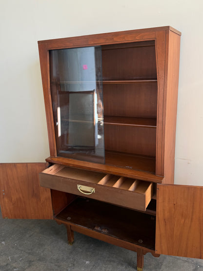 Hollywood Regency walnut display cabinet