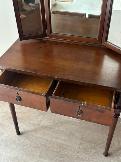 Pine vanity with tri-fold mirror