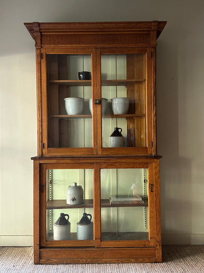Two piece oak display case