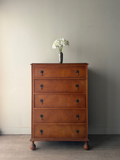 Tiger maple tallboy dresser