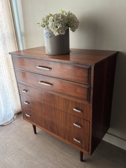 Walnut tallboy with chrome handles