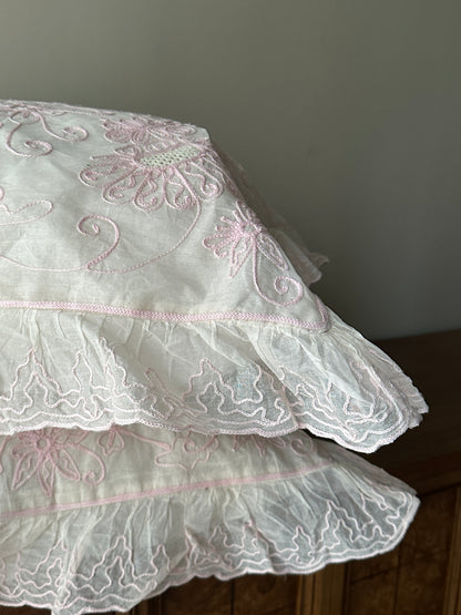 Pair of European shams and inserts. Set of 2. Light Pink Thread design.