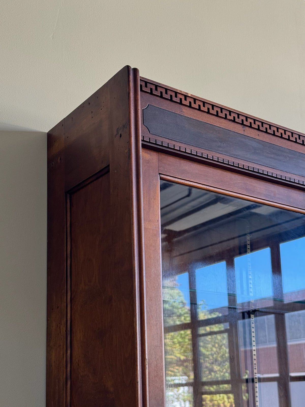 Walnut glass mercantile two piece display case