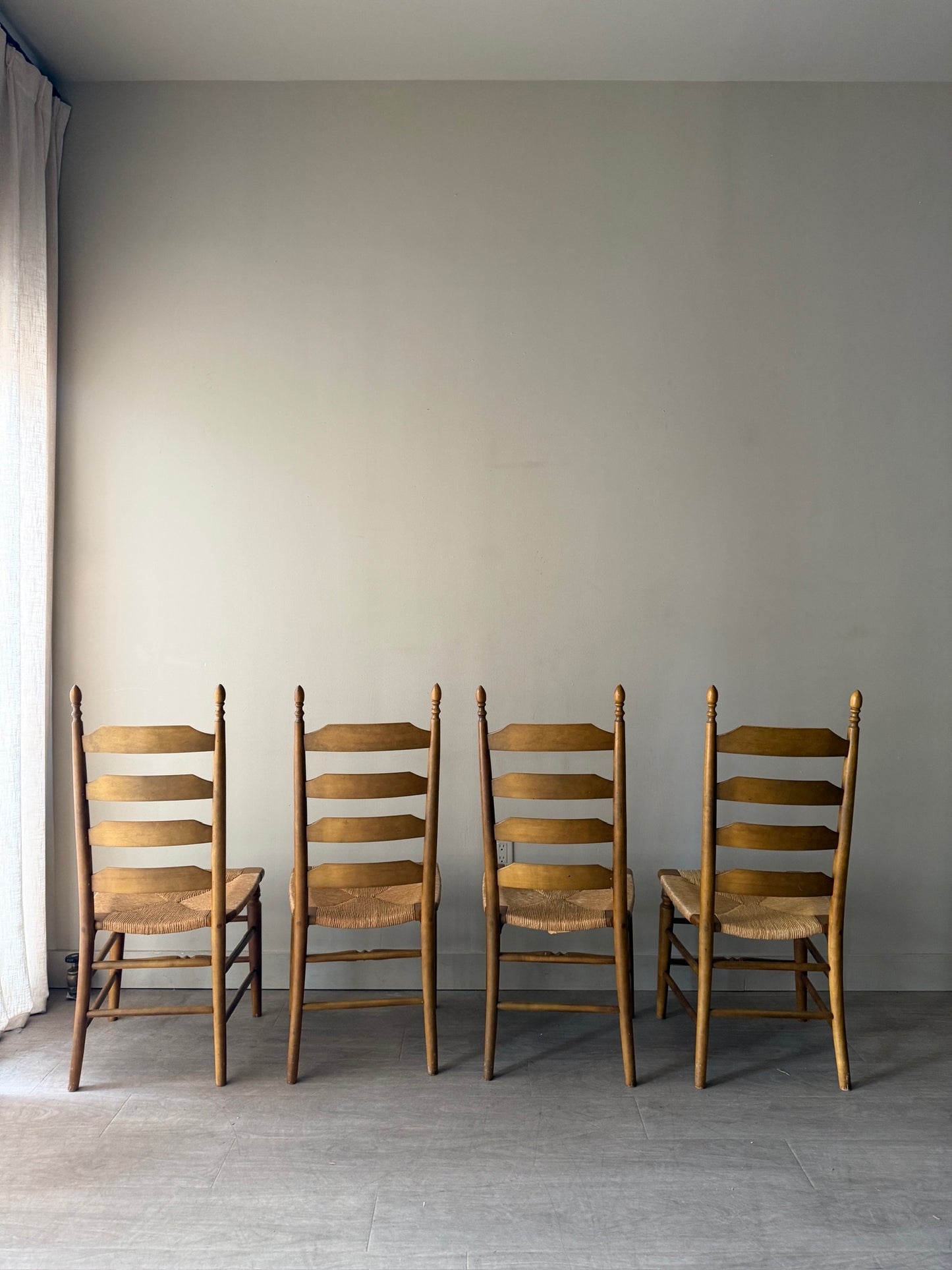 Maple rush seat dining chairs. Sold in pairs.