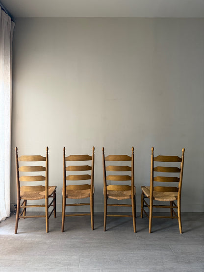Maple rush seat dining chairs. Sold in pairs.