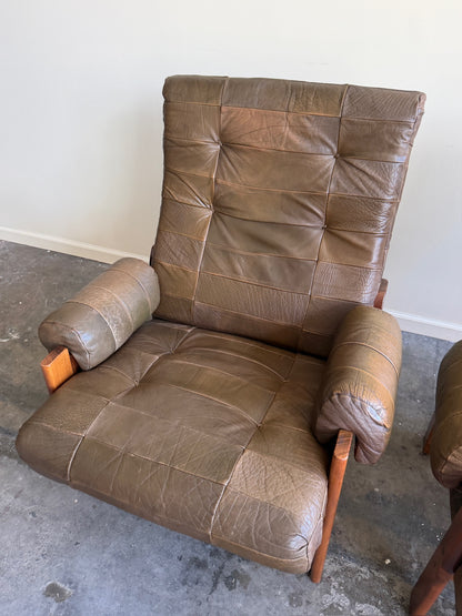 Ope Mobler Swedish green leather lounge chairs. Sold individually.
