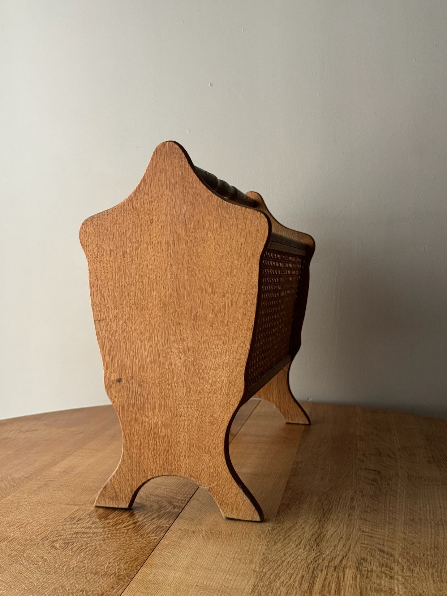 Scandinavian oak & cane magazine rack