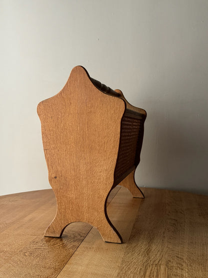 Scandinavian oak & cane magazine rack
