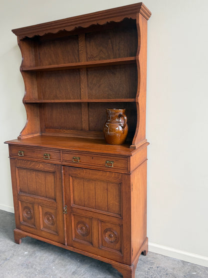 Edwardian oak two piece hutch