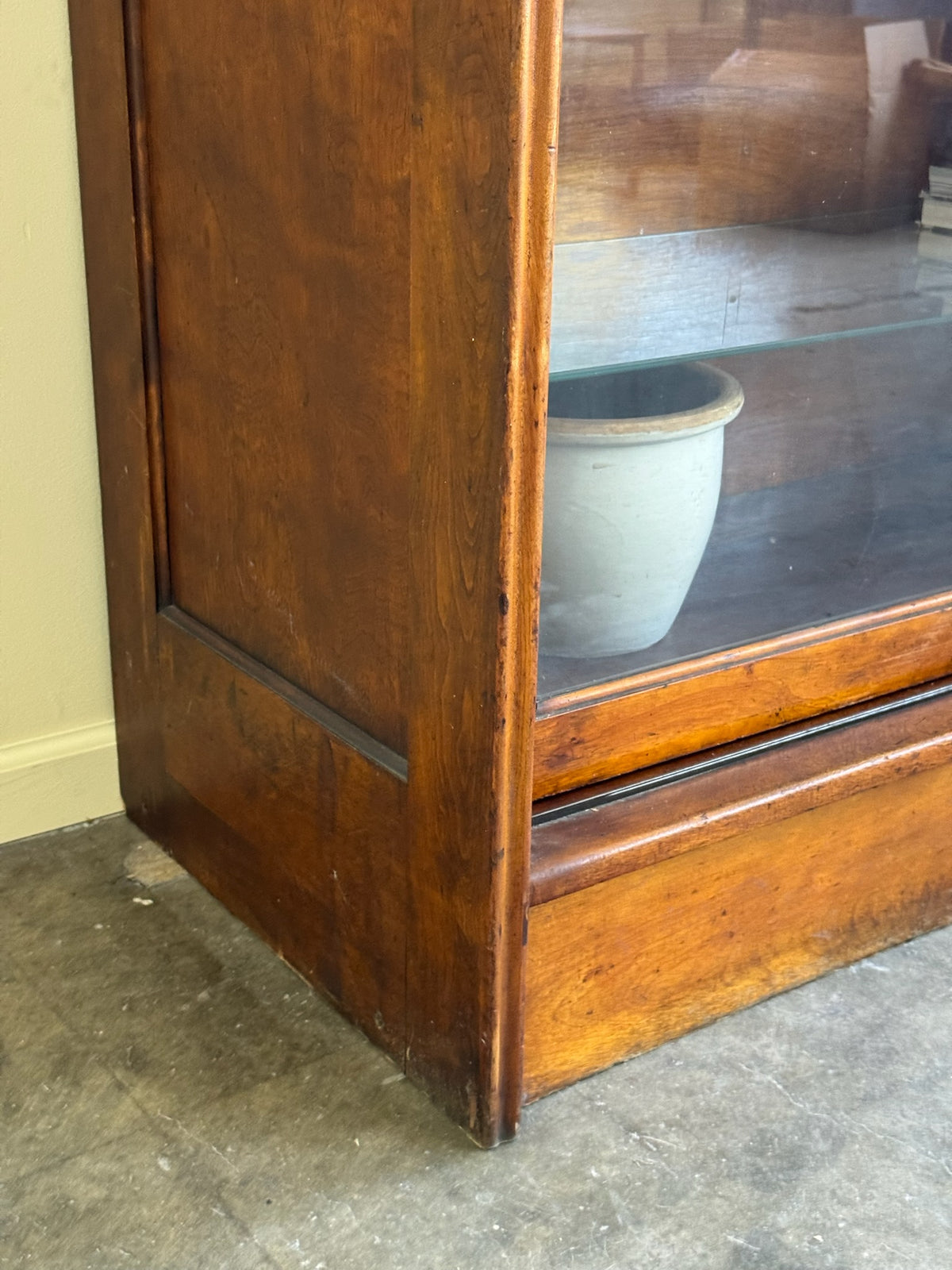 Walnut glass mercantile two piece display case