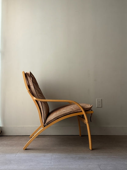 Stouby Danish leather bentwood lounge chair