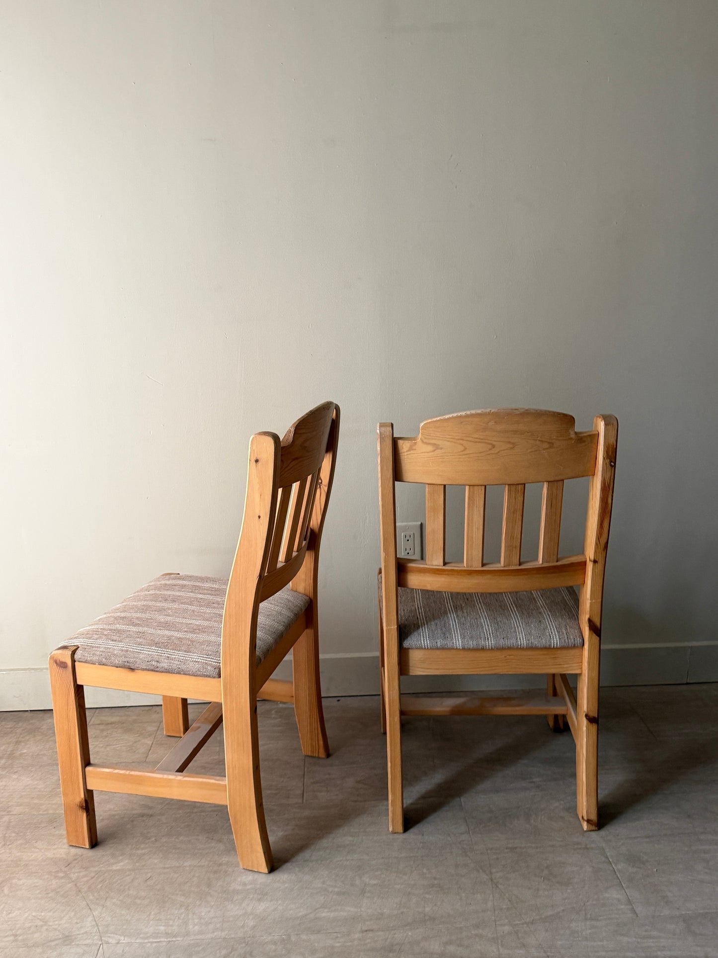 Danish upholstered pine dining chairs. Sets of 2.
