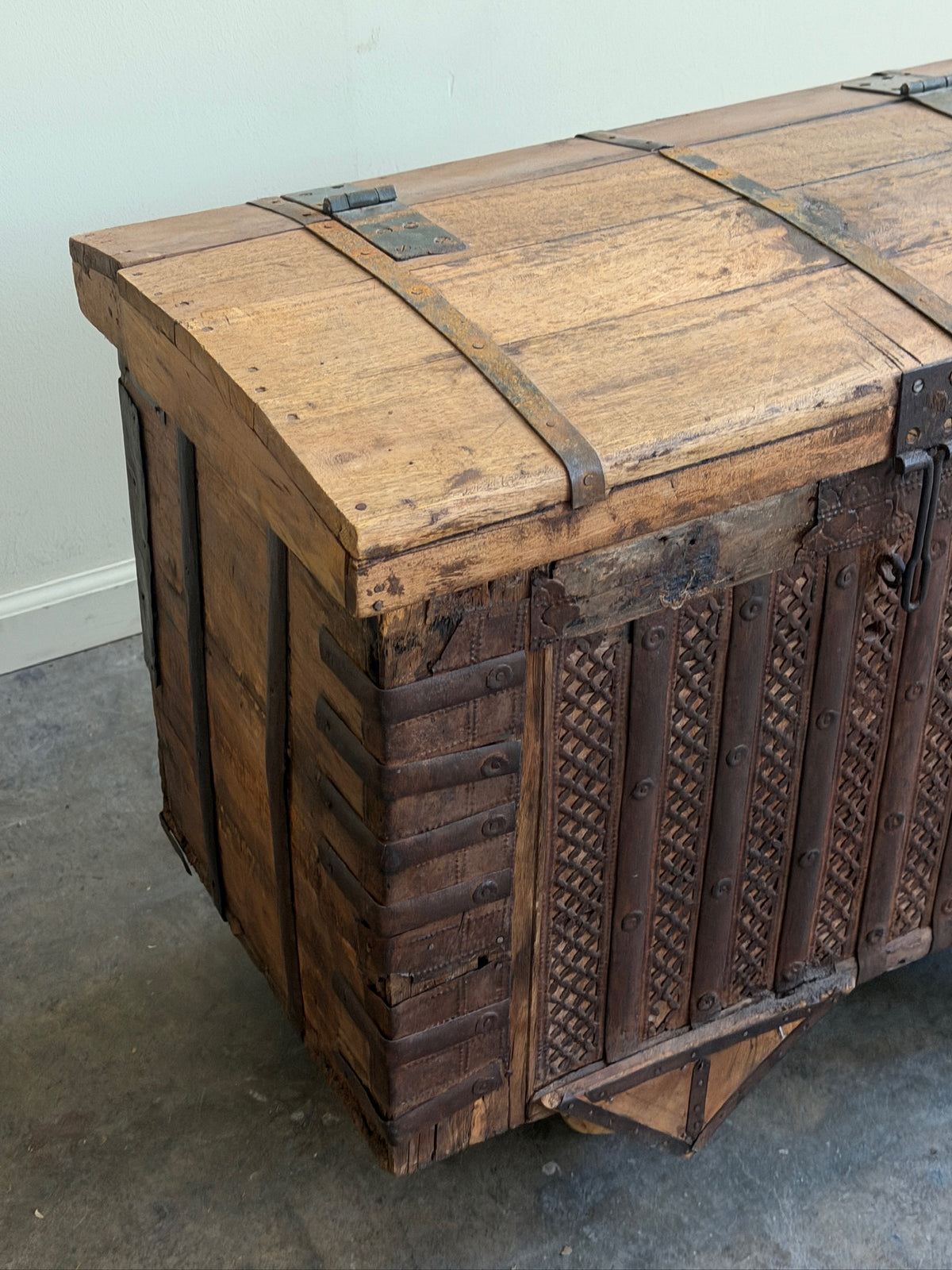 Indian dowry chest with iron hardware