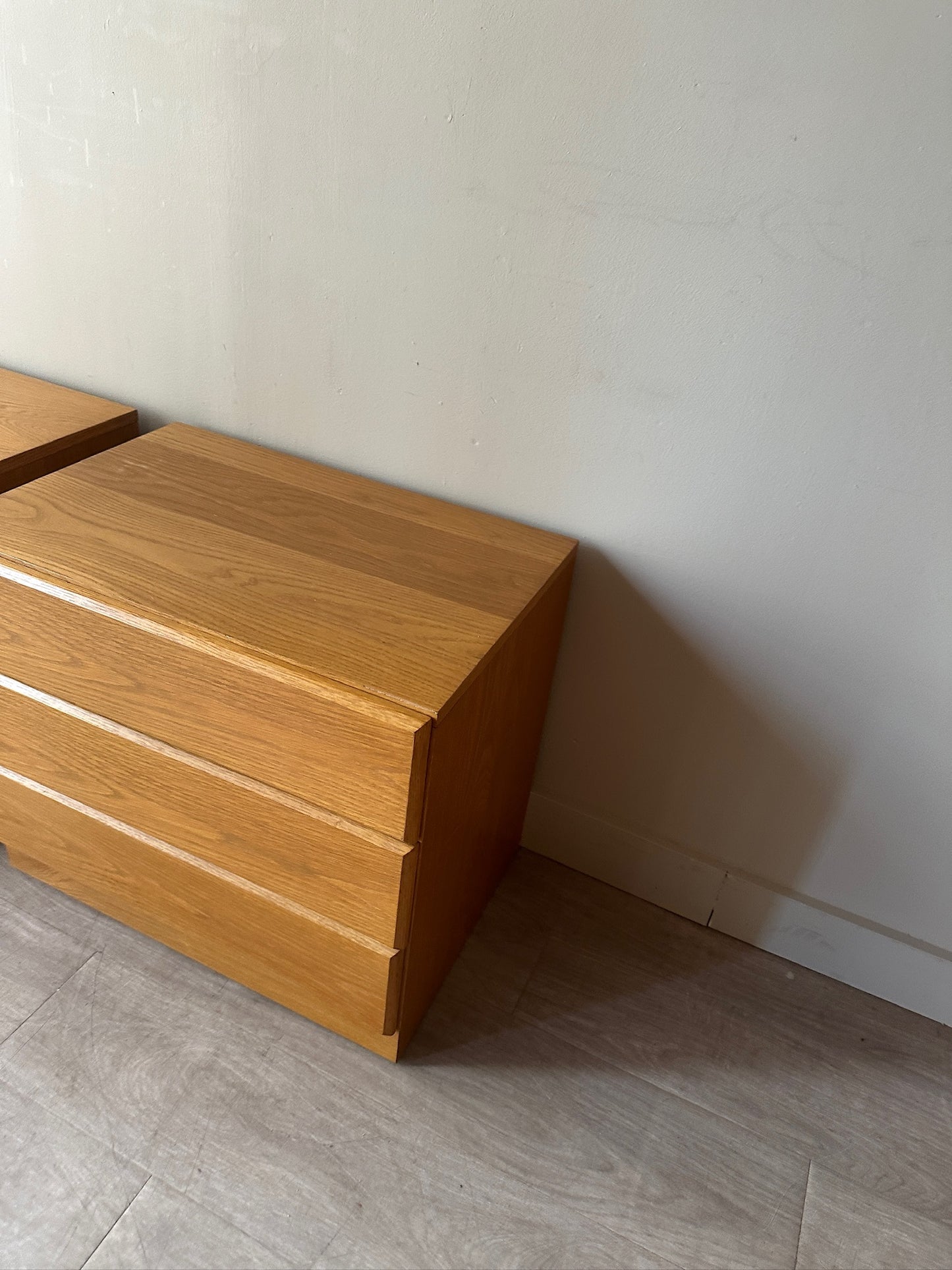 2 Dixie oak 3 drawer dressers. Sold individually.