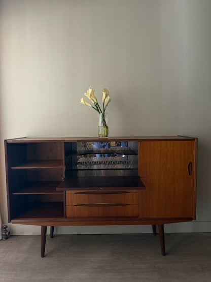 Danish teak sideboard with drop down bar