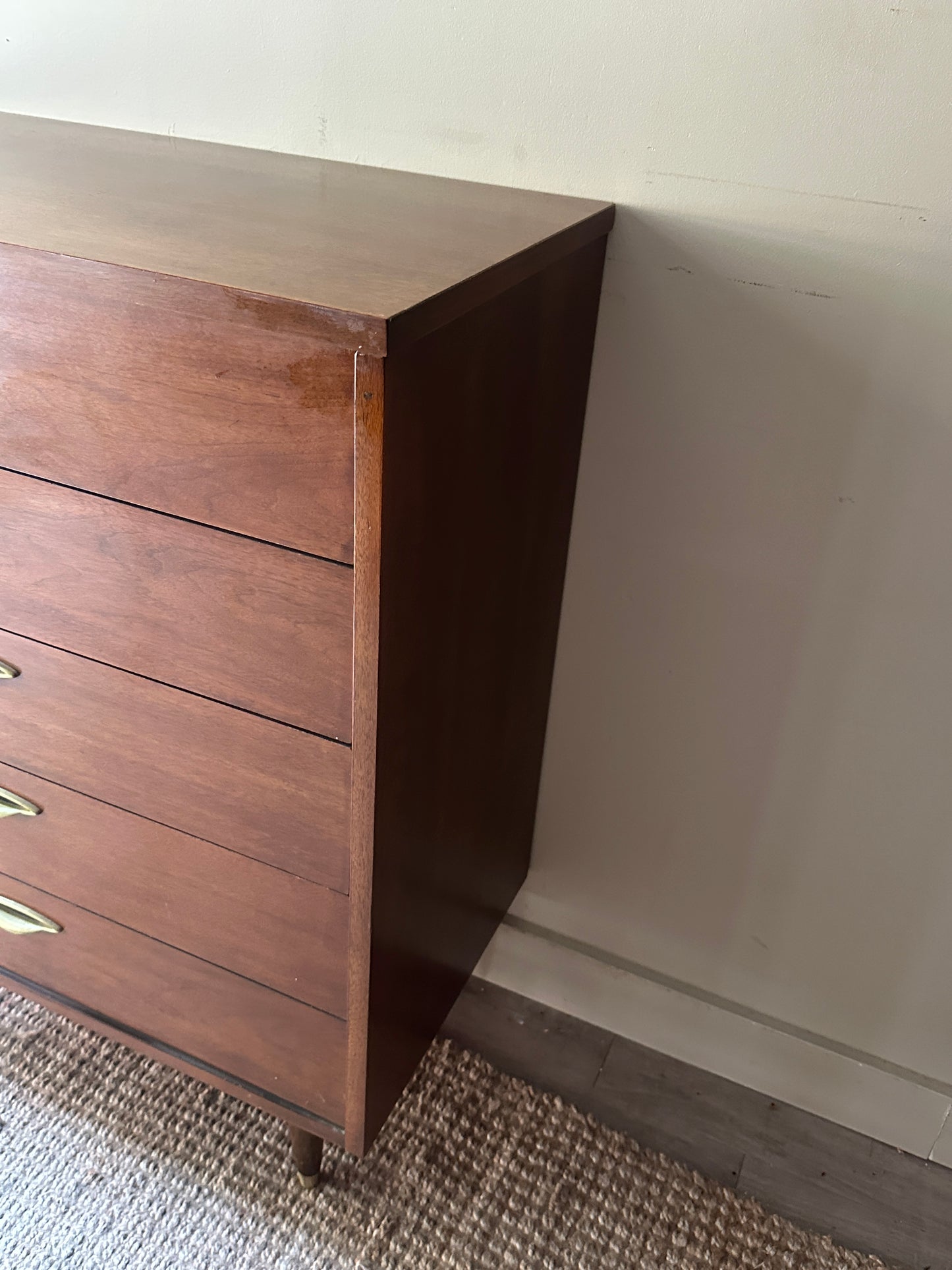 Brass handled walnut tallboy
