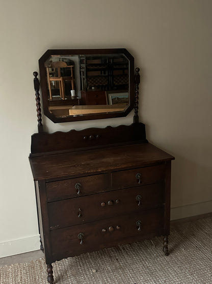Dark oak dresser with barley twist mirror
