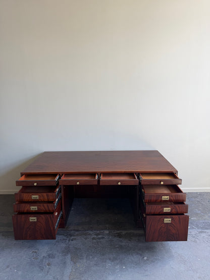 Walnut and mahogany campaign executive desk
